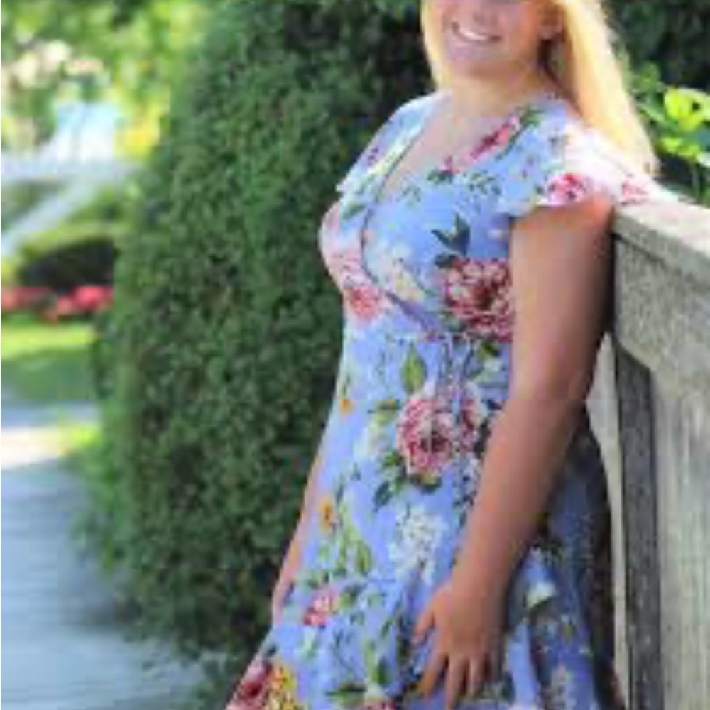 Xhilaration Floral Print Midi Dress in Blue and Pink